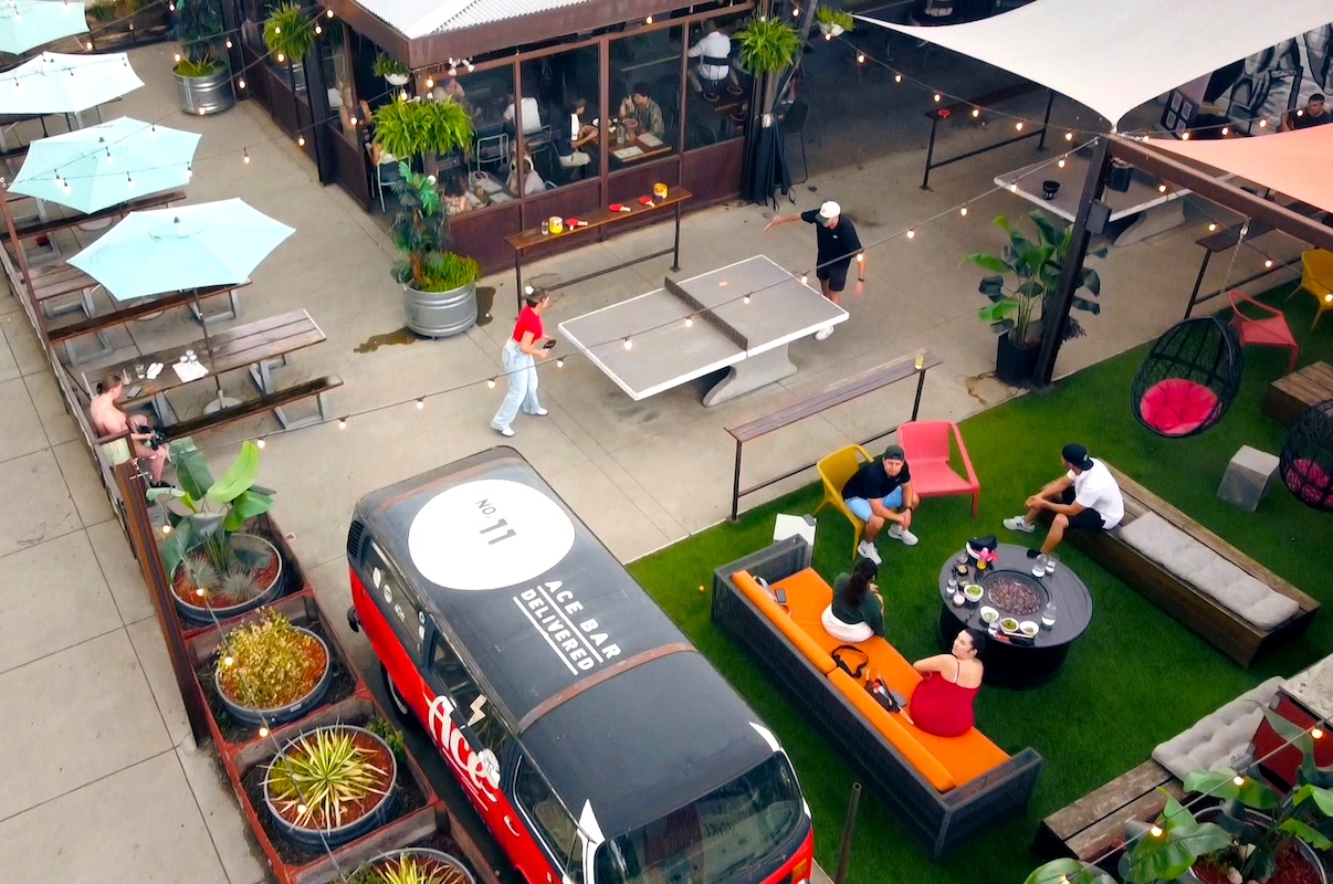 Sit outside to eat, drink, and play ping pong. | Photo by Ace Eat Serve