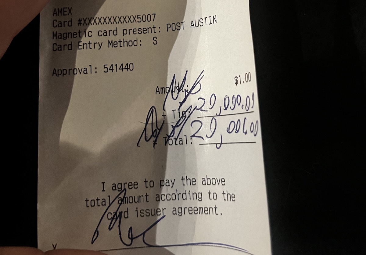 A receipt citing a ,000 gratuity left by Post Malone at the Railyard. | Photo by the Railyard
