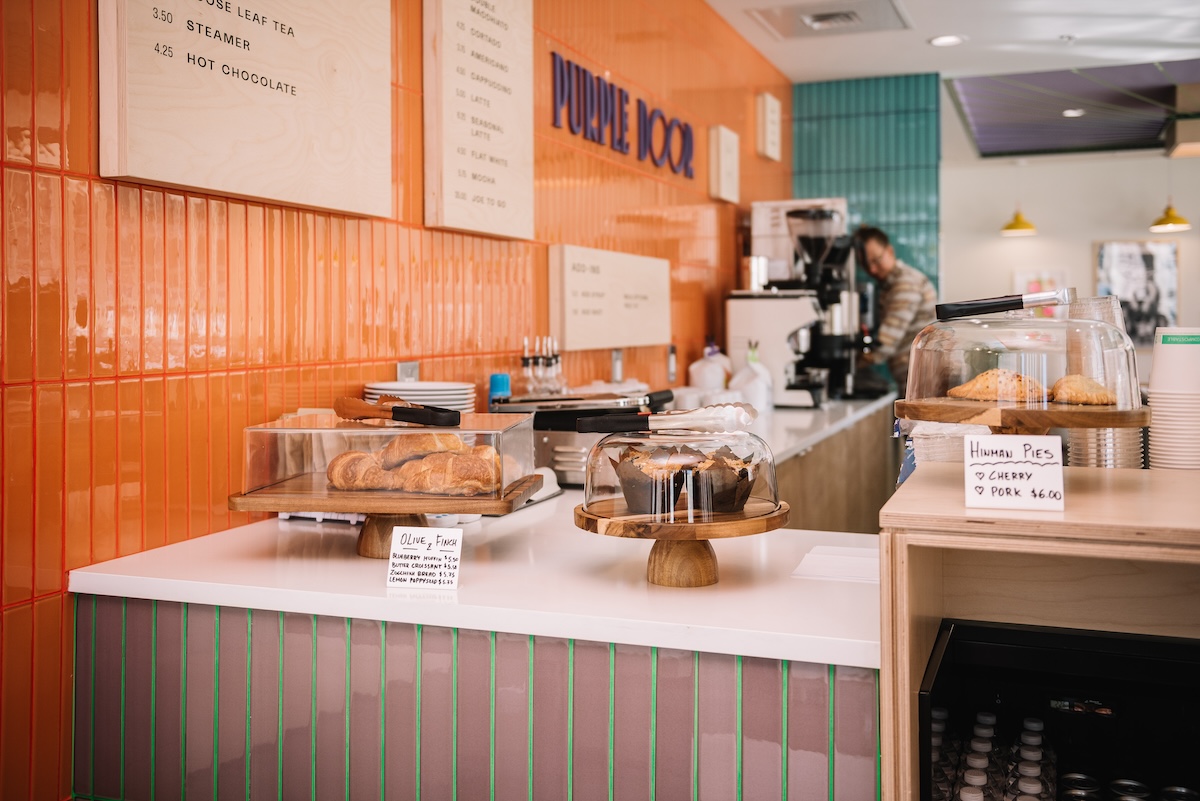 pastries and orange wall