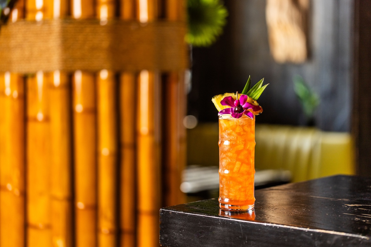 IMG_5281 - DiningOut Singapore Sling is on the happy hour menu at Adrift Tiki Bar. | Photo by Casey Wilson