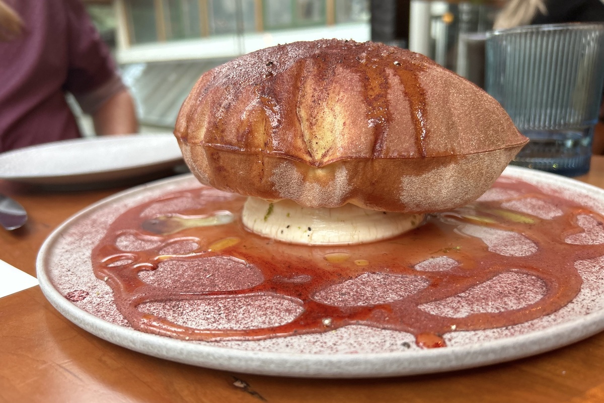 Jaschke_DiningOut_110424-0202 - DiningOut Whipped Feta featuring carta di musica and ginger-hibiscus honey | Photo by Abigail Bliss