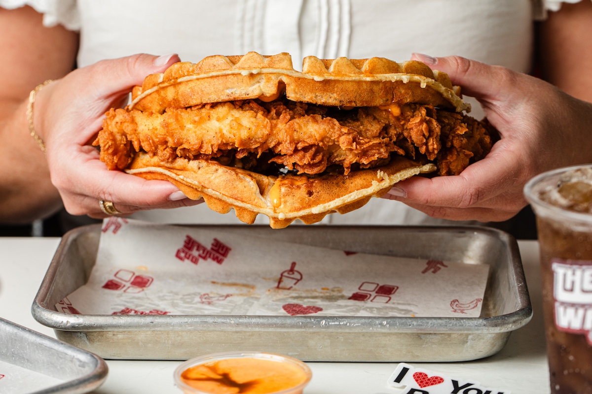 Buttermilk fried chicken waffle at the Waffle Bus. | Photo by Becca Wright
