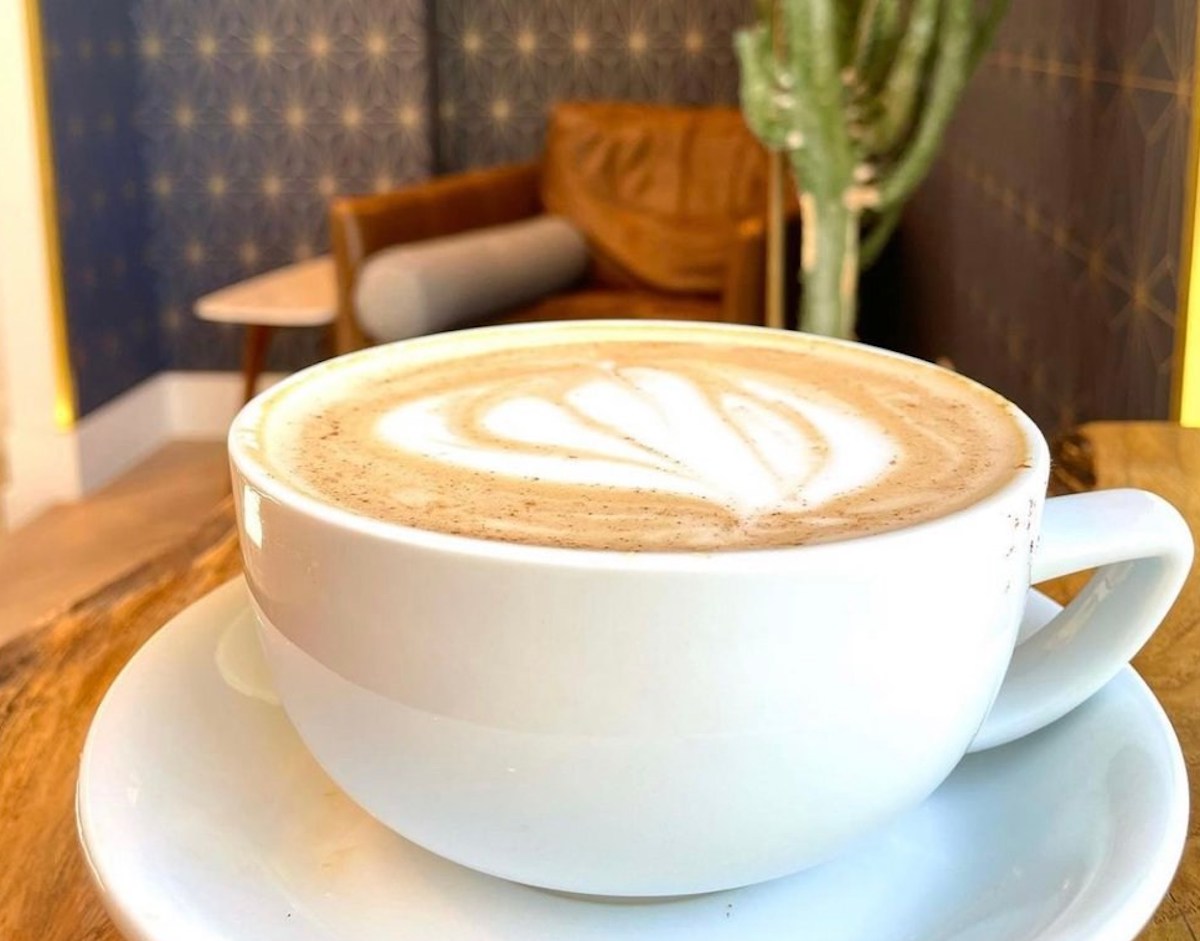 A hot latte at White Rhino Coffee. | Photo by White Rhino Coffee