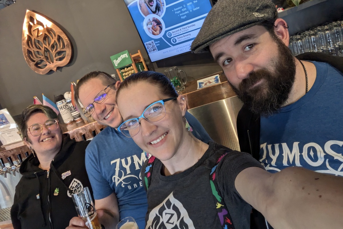 Zymos co-founders Jenette Coulter (left), Tyler and Alex Tift, and James Coulter. | Photo by Zymos Brewing