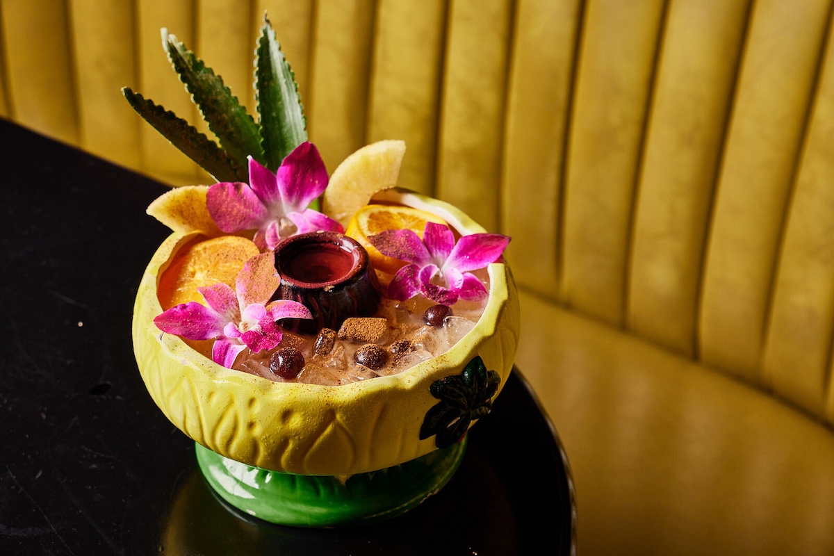 - DiningOut punch bowl with flowers on top