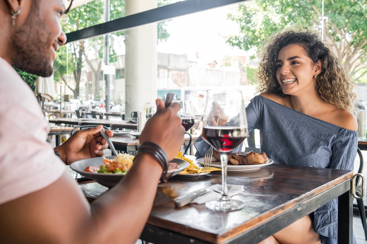 Couple having lunch together at a restaurant