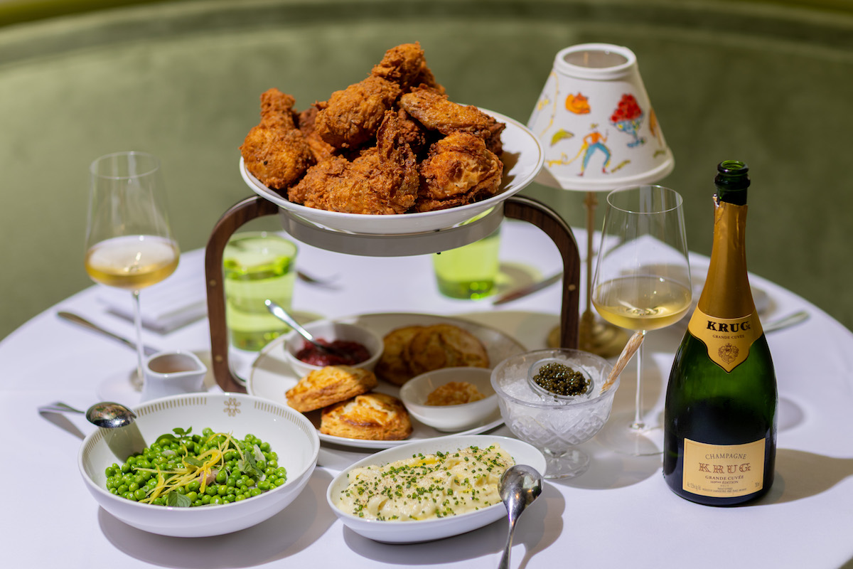 Fried chicken and champagne Sundays spread at the Marigold Club. | Photo by Andrew Hemingway