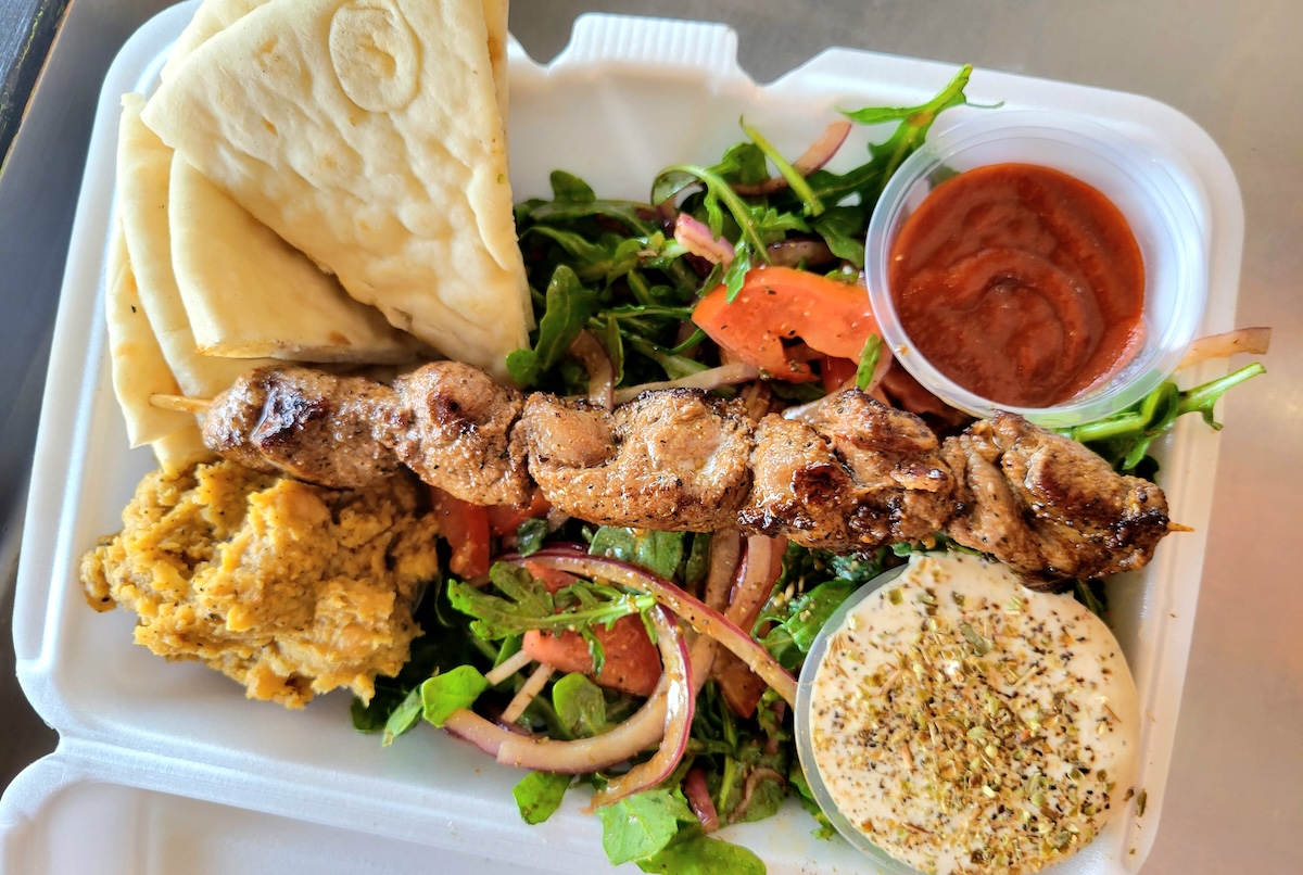 Mediterranean salad with chicken kabab at Samos Grill. | Photo by Linnea Covington
