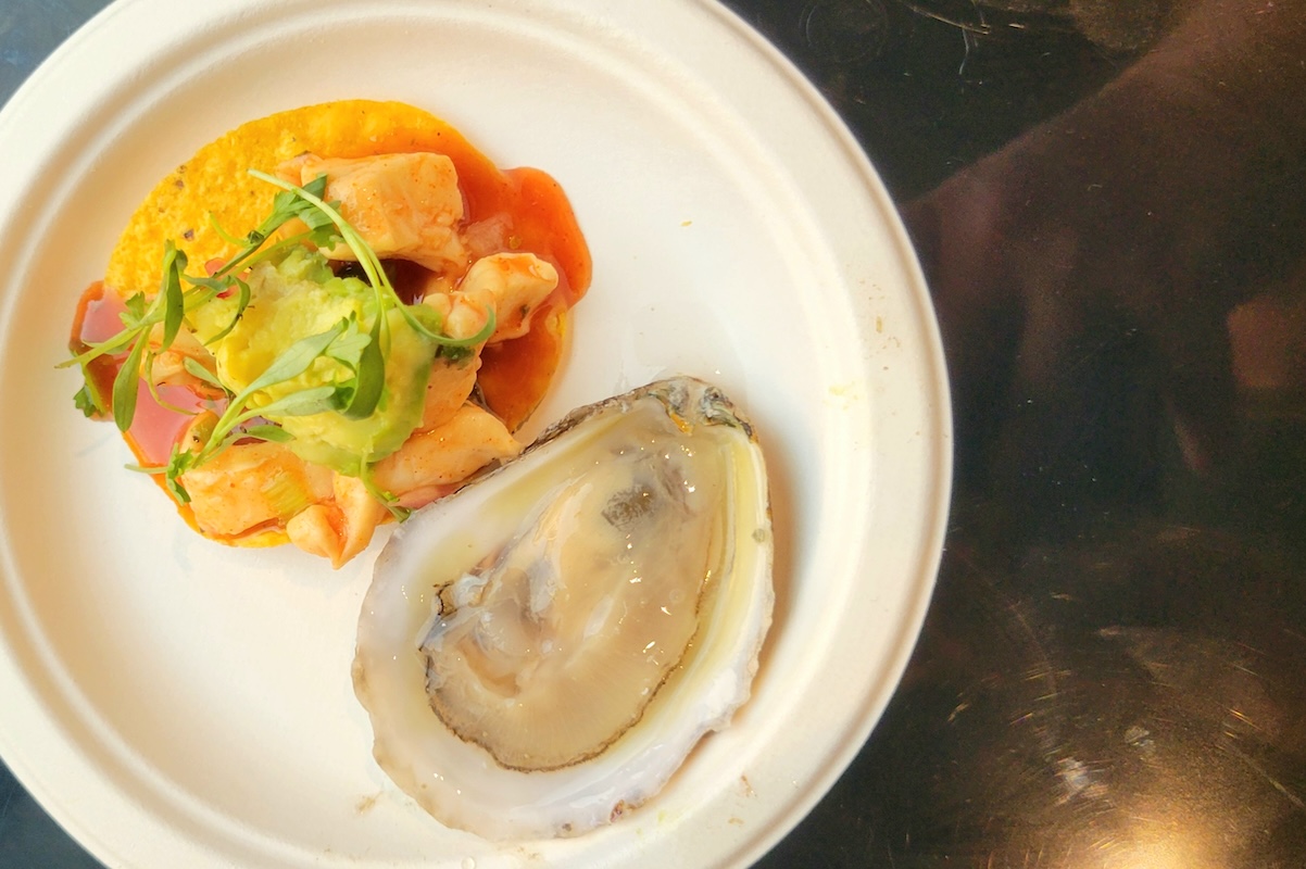 Blue Island Oyster Bar made halibut aguachile "al pastor" and served it on a tostada. The oyster was extra for the judges, no one complained. | Photo by Linnea Covington