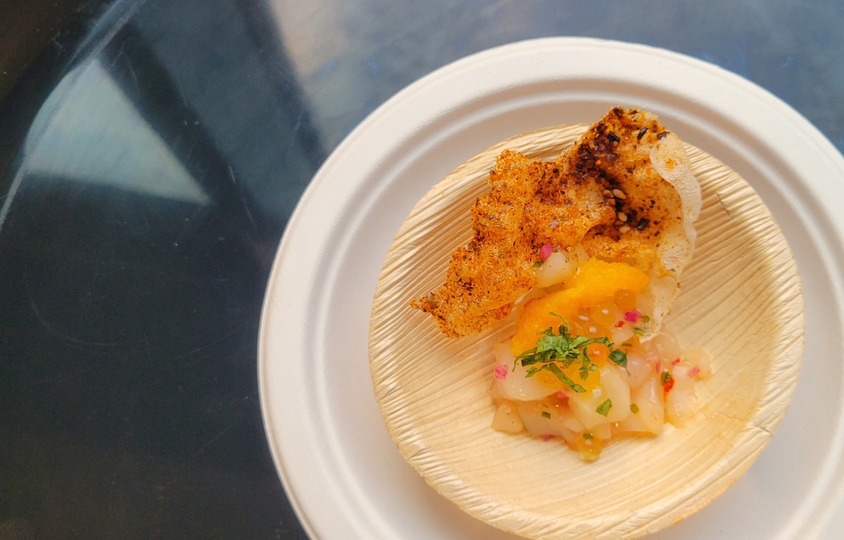Elway’s at The Ritz-Carlton made a scallop ceviche with yuzu, orange, radish, and a rice chip. | Photo by Linnea Covington