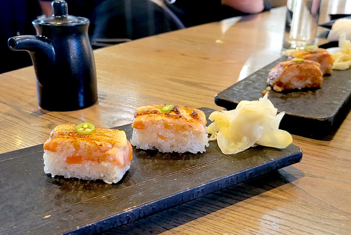 The popular Salmon Oshizushi at Tamaki Den. | Photo by Linnea Covington
