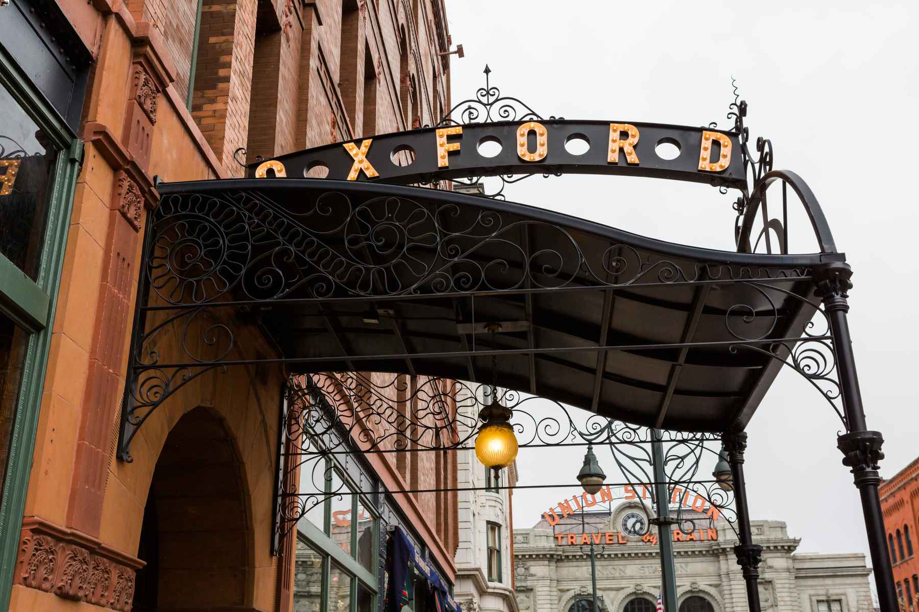 The entrance to the Oxford hotel, home of the Cruise Room and Urban Farmer.