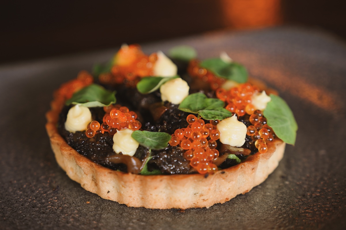 The spring morel tart with salmon roe. | Photo by Kelly Calvillo