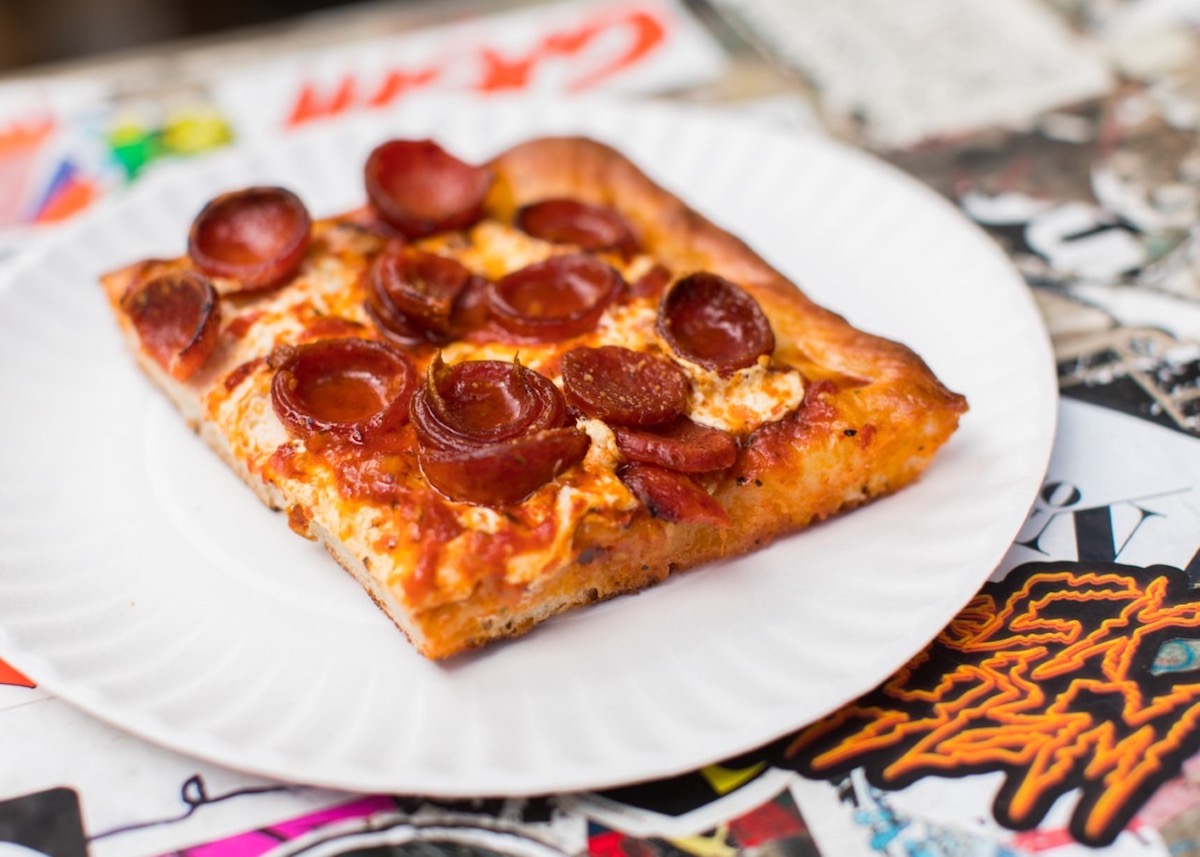A square slice of pepperoni at Prince St. Pizza in Dallas. | Photo by Jeremy Jacobwitz
