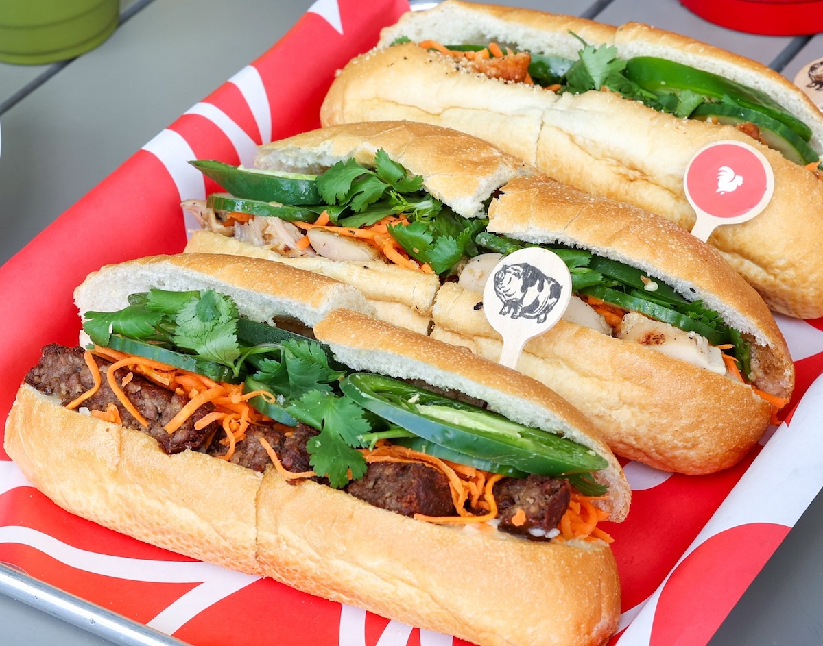 A lineup of pork and chicken banh mi sandwiches at Roostar Vietnamese Grill. | Photo by Roostar Vietnamese Grill