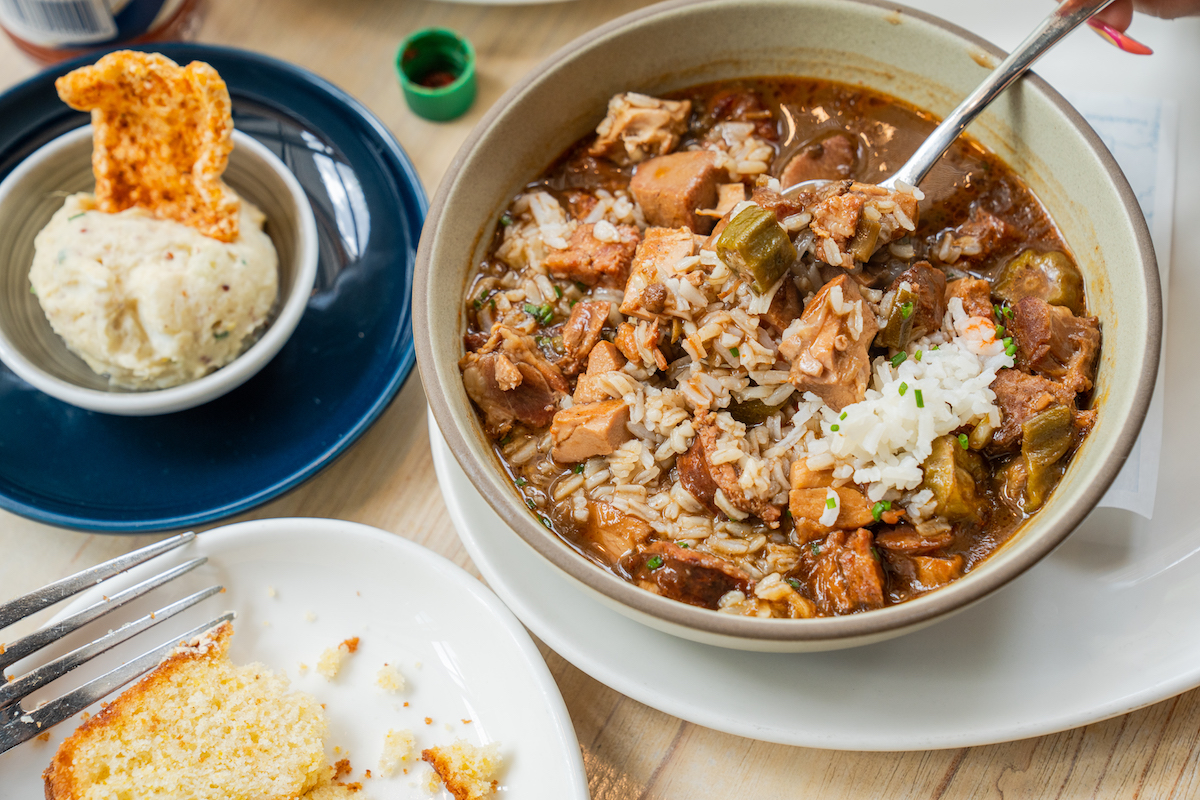 The smoked chicken and sausage gumbo at Eunice. | Photo by Michael Anthony