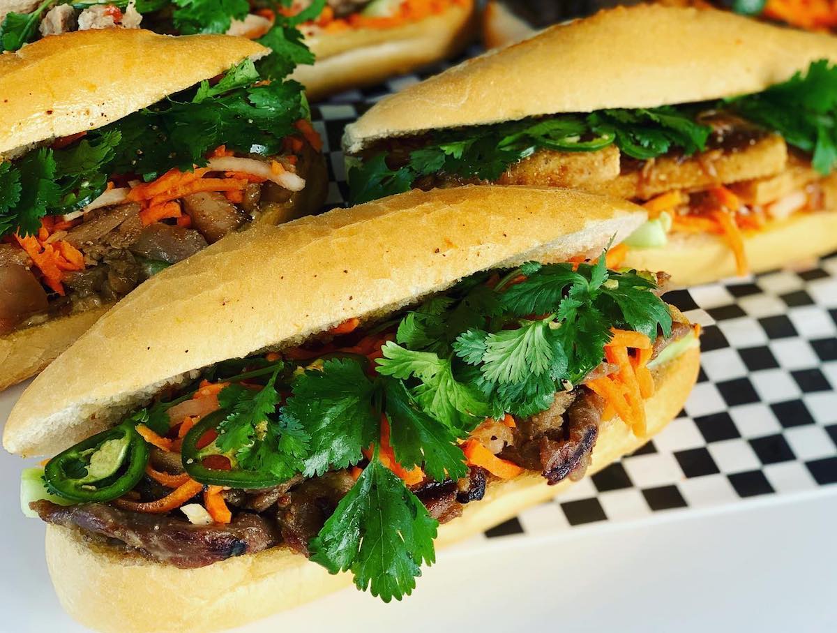 A platter of grilled pork banh mi sandwiches at Vietwich. | Photo by Vietwich
