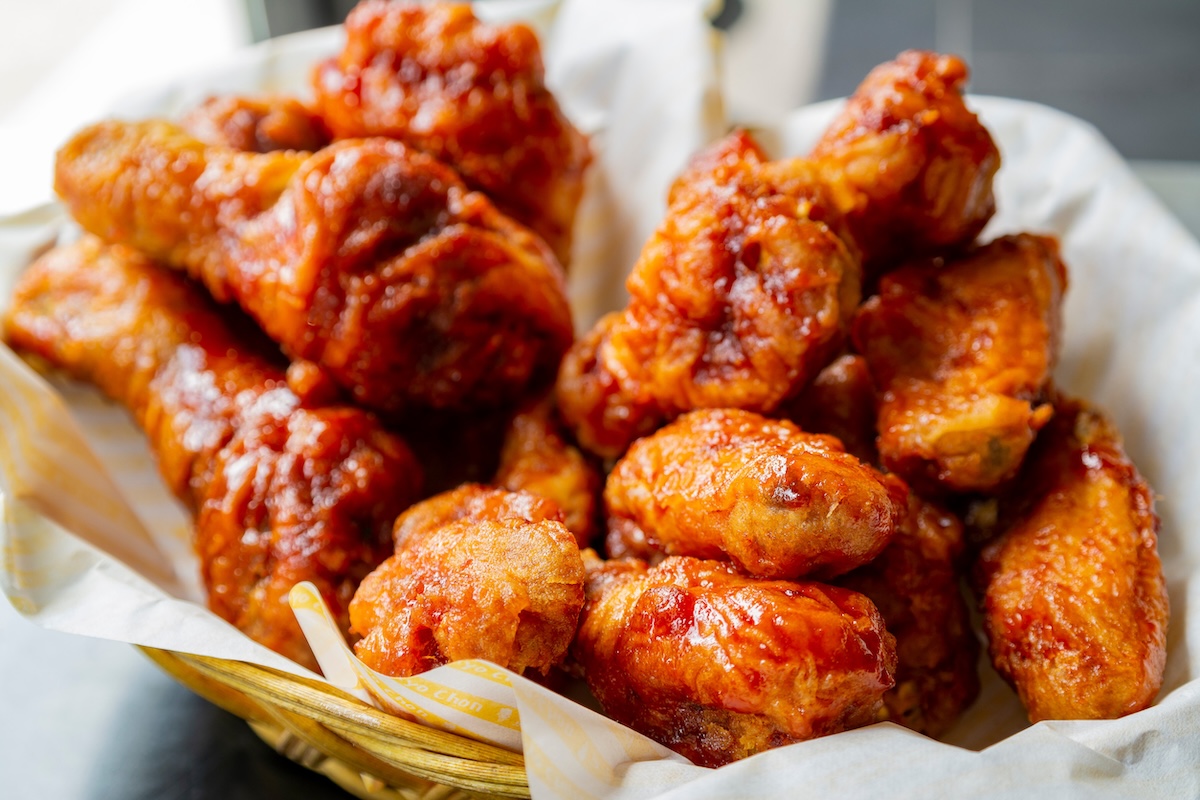 How many spicy wings can you eat? stock image