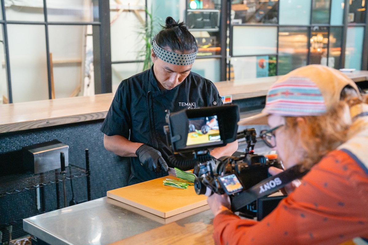 Chefn It_Kenta Kamo_Tarah Runco_Temaki Den_Behind the Apron Media_BTS_21 - DiningOut Filming Chef'n It episode four while Kenta Kamo demonstrates his mean knife skills. | Photo by Behind the Apron Media