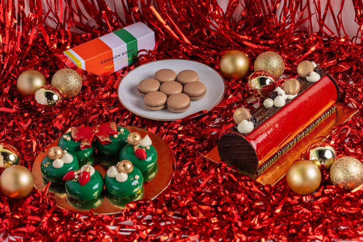 A spread of festive desserts at Common Bond, including the black forest bûche de Noël. | Photo by Andrew Hemingway