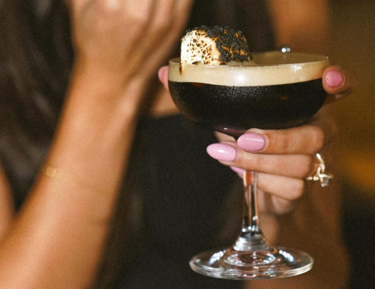 The espresso martini at Clarkwood topped with a toasted marshmallow. | Photo by Clarkwood