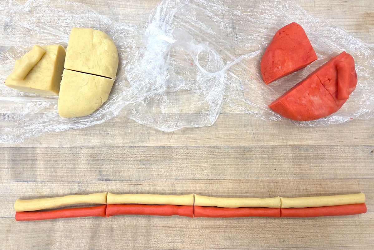 How to split the dough so you can twist the red and white together. | Photo by Deva Randolph