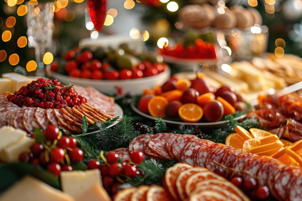 Festive table buffet with an assortment of snacks: sausages, cheeses, fruits and berries. Catering services Stock image by angelikamostova ID: 237821869