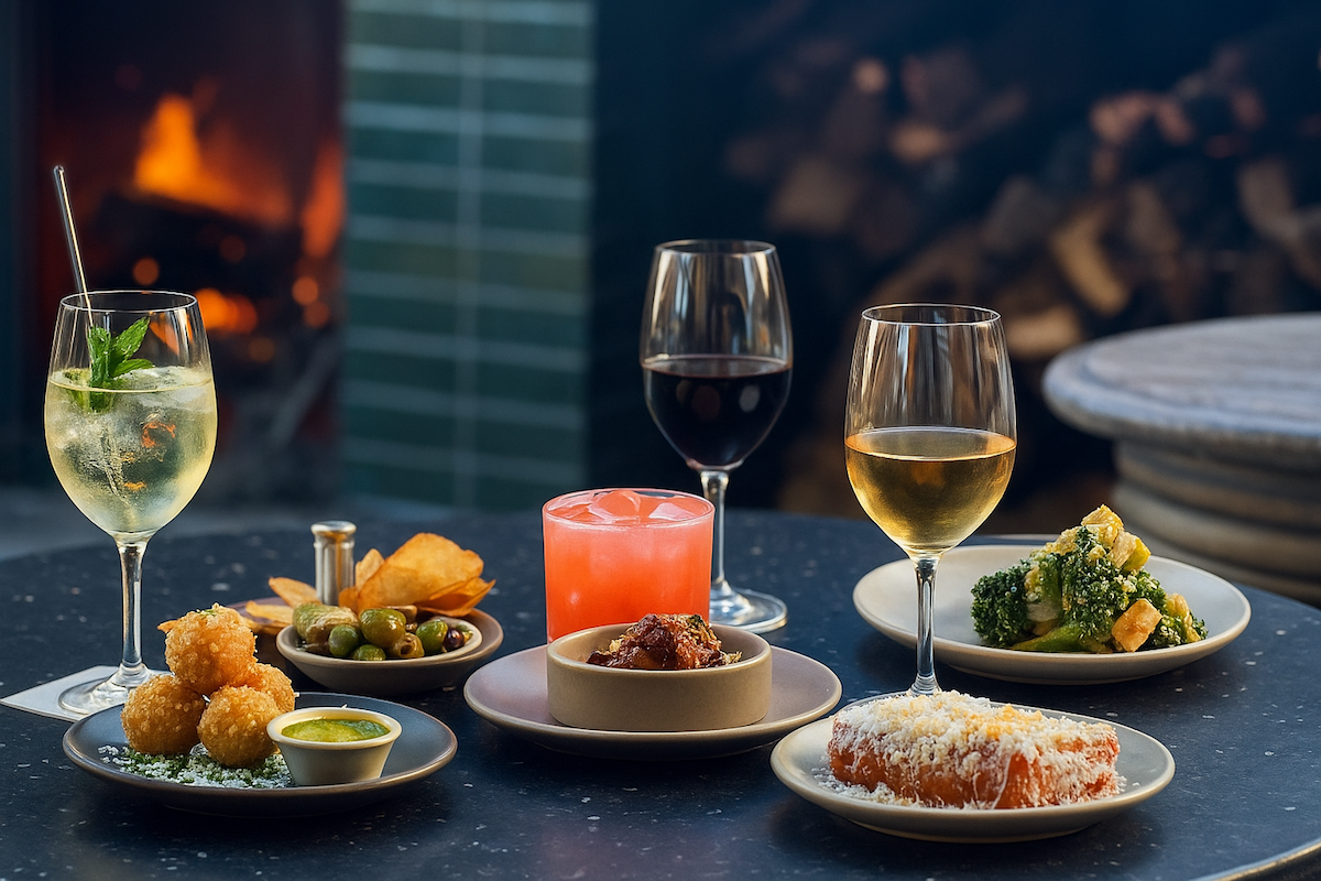Happy hour offerings in front of the fire at Il Bracco. | Photo by Il Bracco