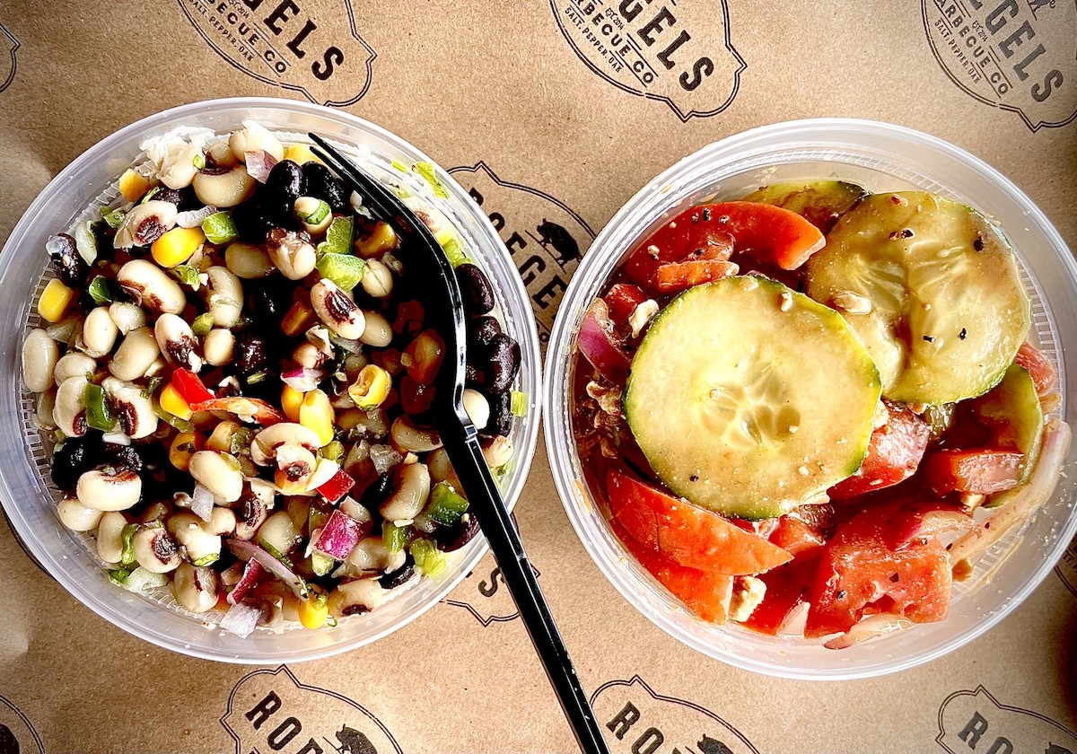 Texas caviar and marinated tomato-cucumber salad are outstanding side dishes at Roegels Barbecue Co. | Photo by Greg Morago