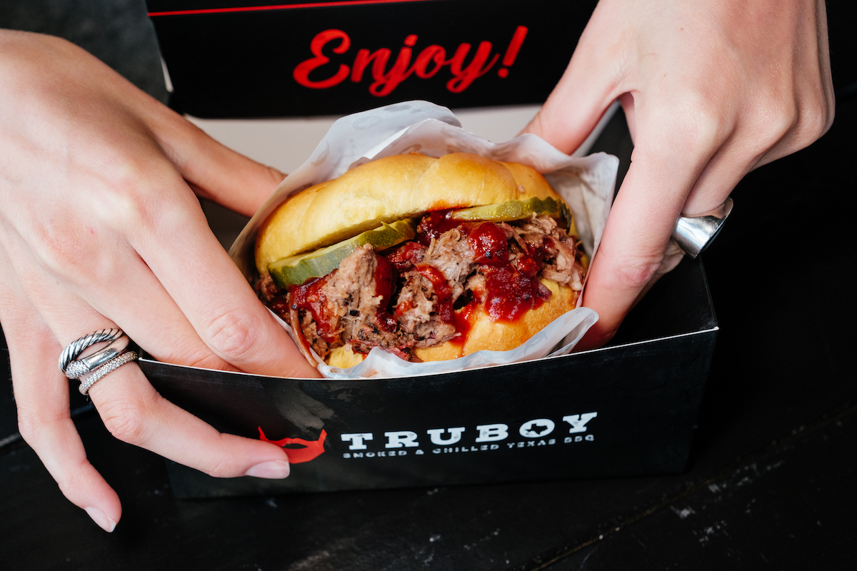 Brisket sandwich on a brioche bun at Truboy BBQ. | Photo by Quit Nguyen