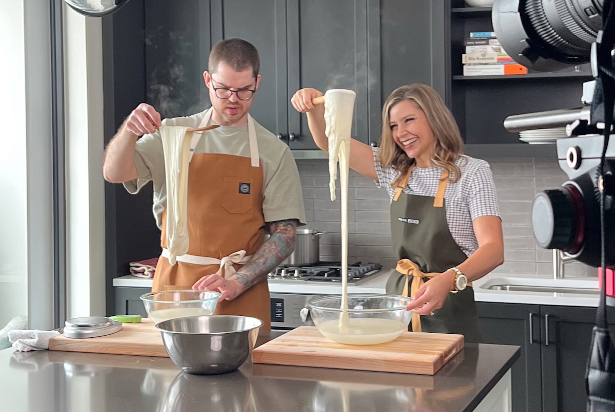 Making mozzarella with chef Luke Miller. | Photo by Behind the Apron Media