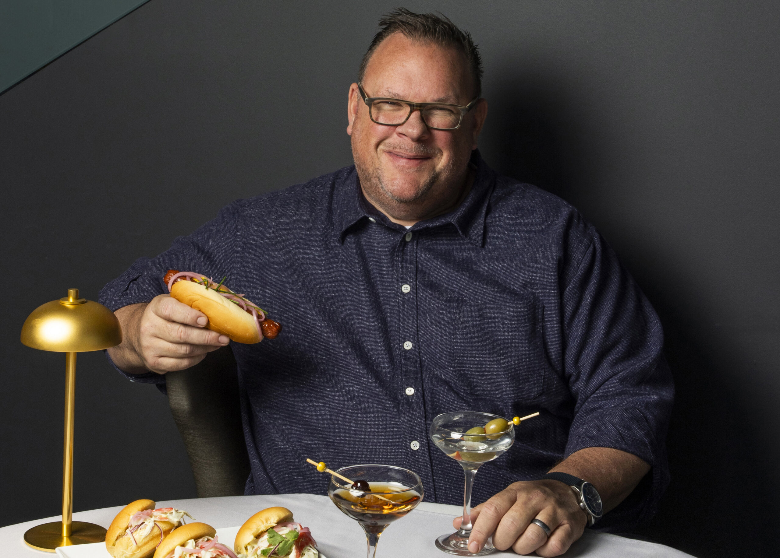 Chris Shepherd shows off menu offerings created exclusively for the Live at the Founders Club Series at Hobby Center for the Performing Arts. | Photo by Julie Soefer