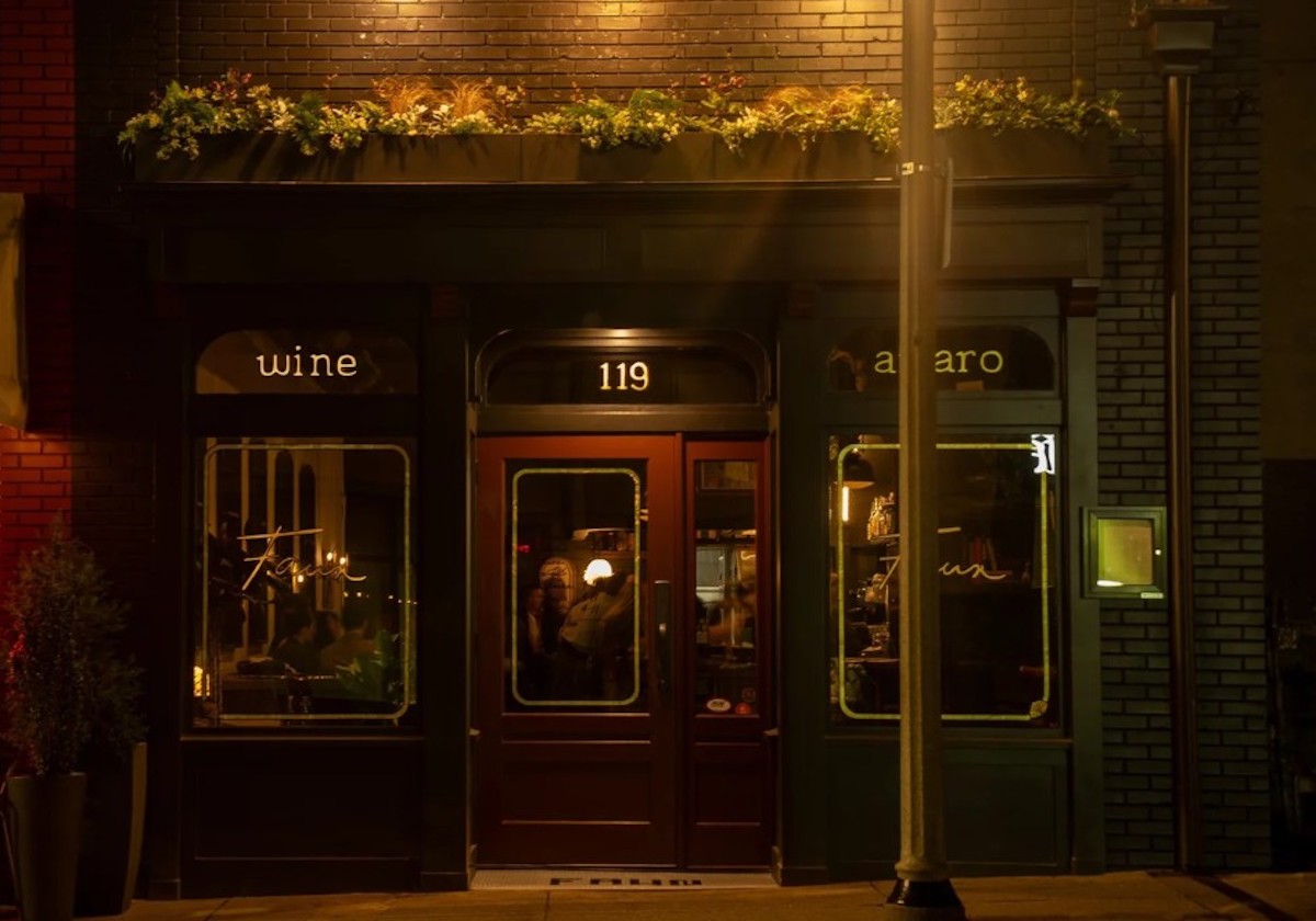 The moody exterior of Fawn Wine and Amaro Bar. | Photo by Fawn Wine and Amaro Bar