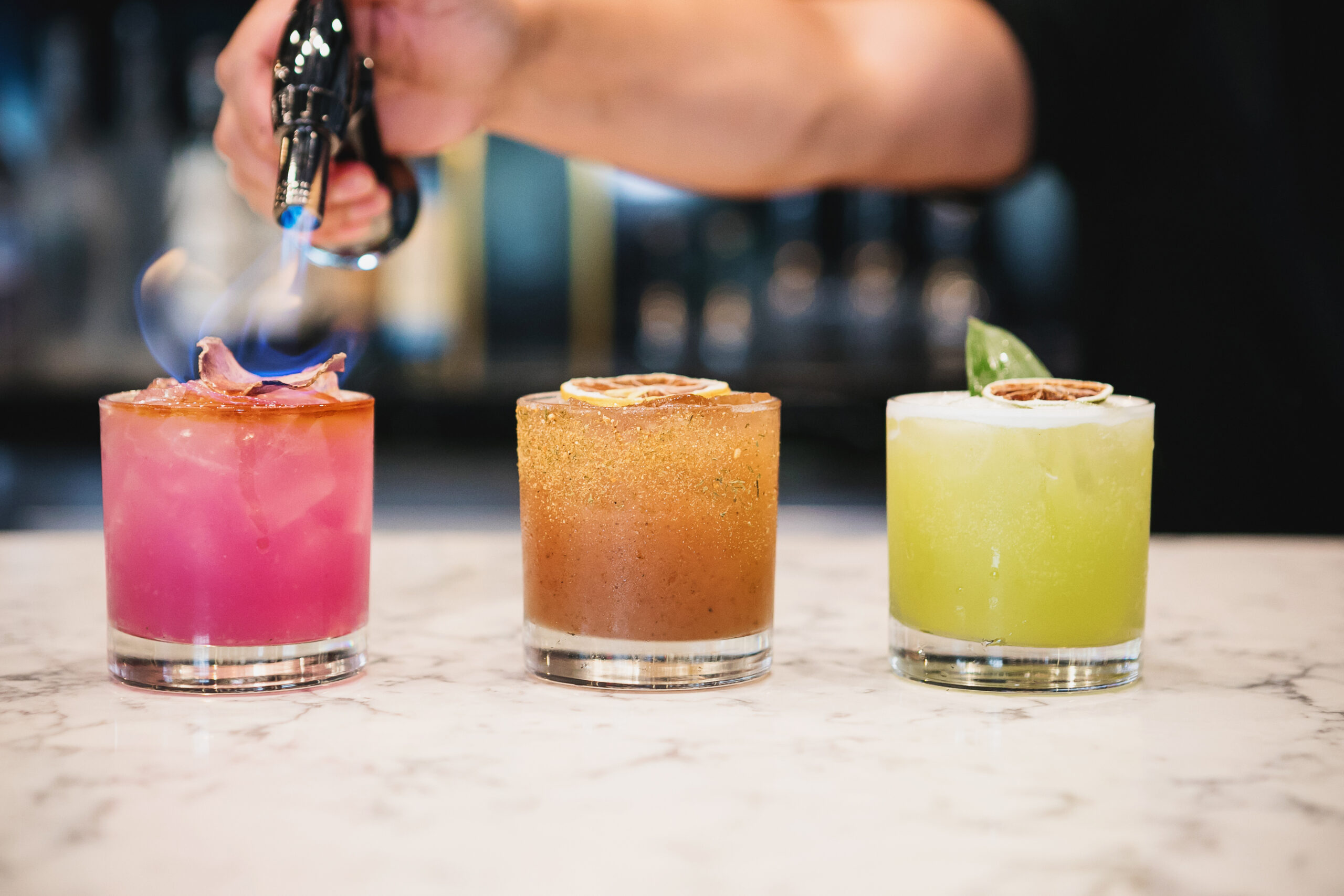 Kazzan Ramen Bar CocktailsUbe Bae Ume Margarita Niwa by Traci Ling - DiningOut Ube Bae, Ume margarita, and Niwa cocktails at Kazzan Ramen & Bar. | Photo by Traci Ling