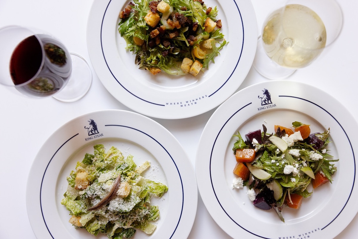 The Palomino Beet, Caesar, and King salads at King Steak. | Photo by King Steak