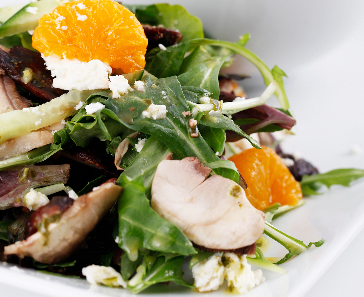 MetroFresh - DiningOut Baby arugula salad with beets, mandarin oranges, and goat cheese with house basil vinaigrette at MetroFresh. | Photo by Sara Hanna