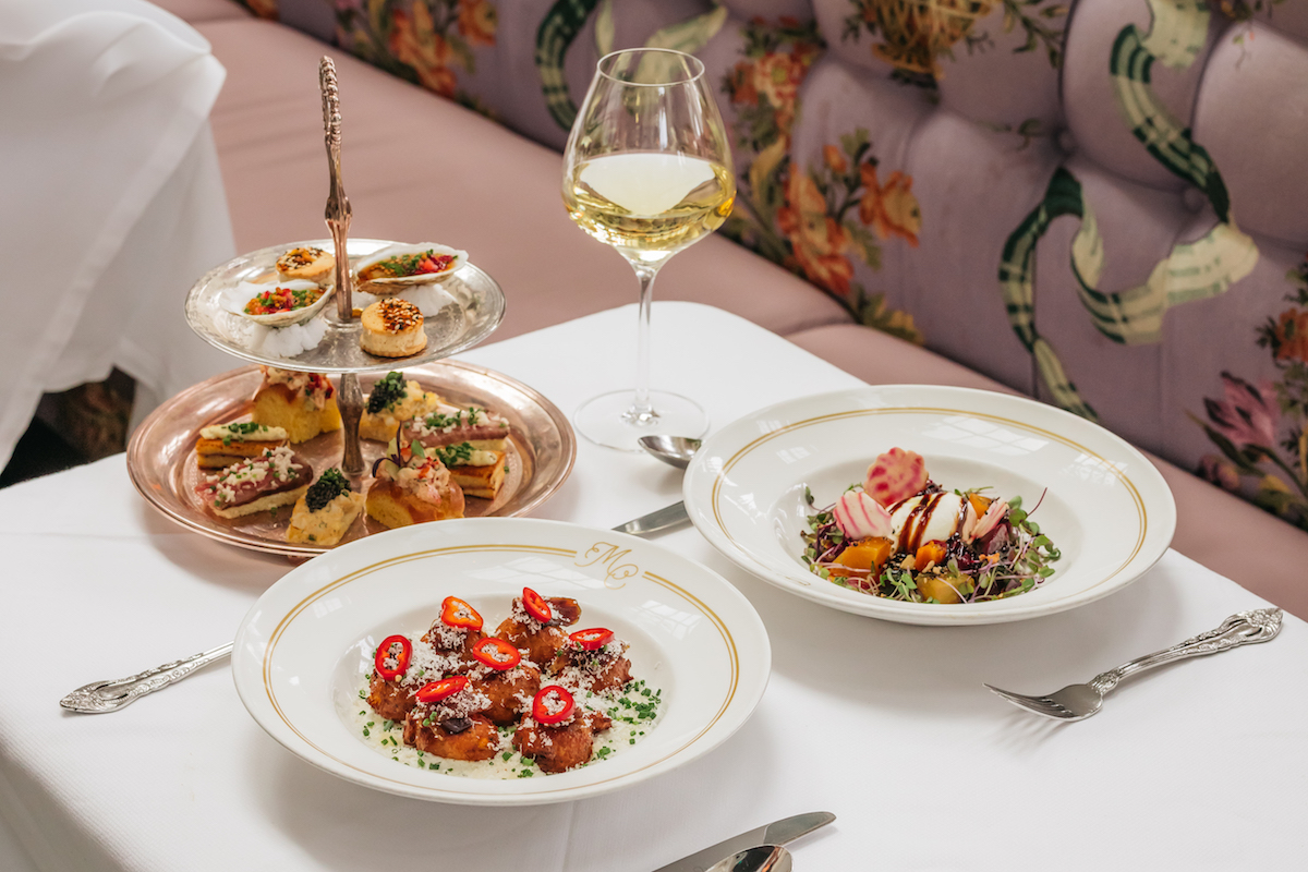 A sampling of canapes with wine at Mister Charles. | Photo by Chase Hall