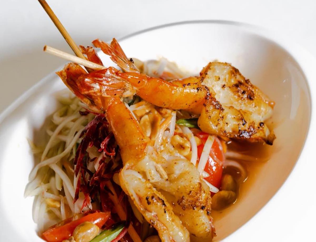 Jumbo tiger prawns with rice noodles at Nan Thai Fine Dining. | Photo by Nan Thai Fine Dining