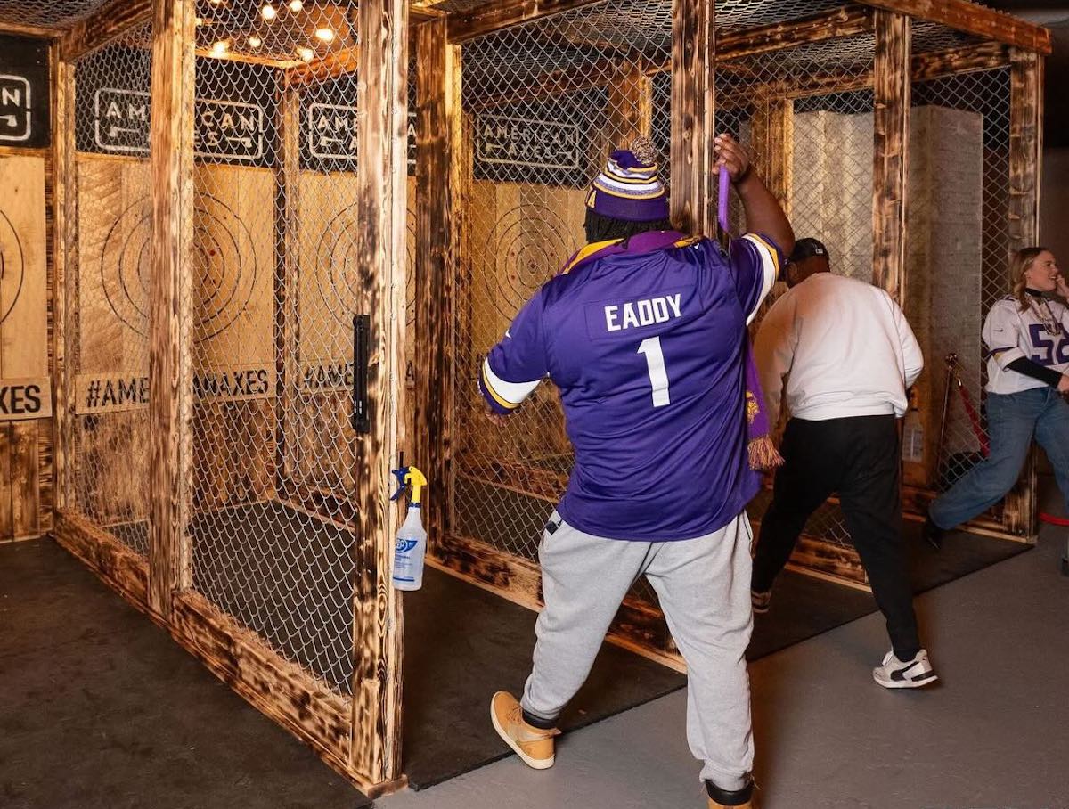 Axe throwing at Skol Brewing Company. | Photo by Skol Brewing Company