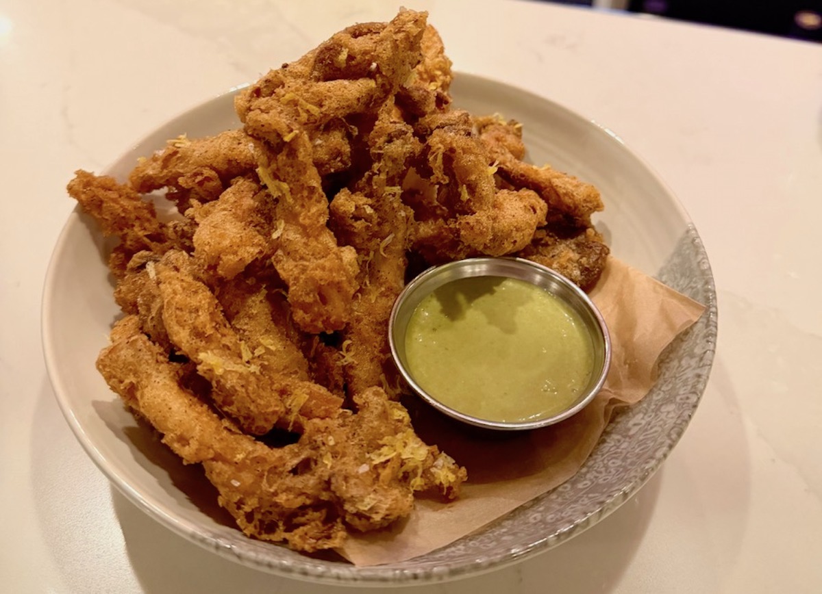 Thai fried oyster mushrooms with green chile crème frâiche sauce on happy hour at Street to Kitchen. | Photo by Street to Kitchen