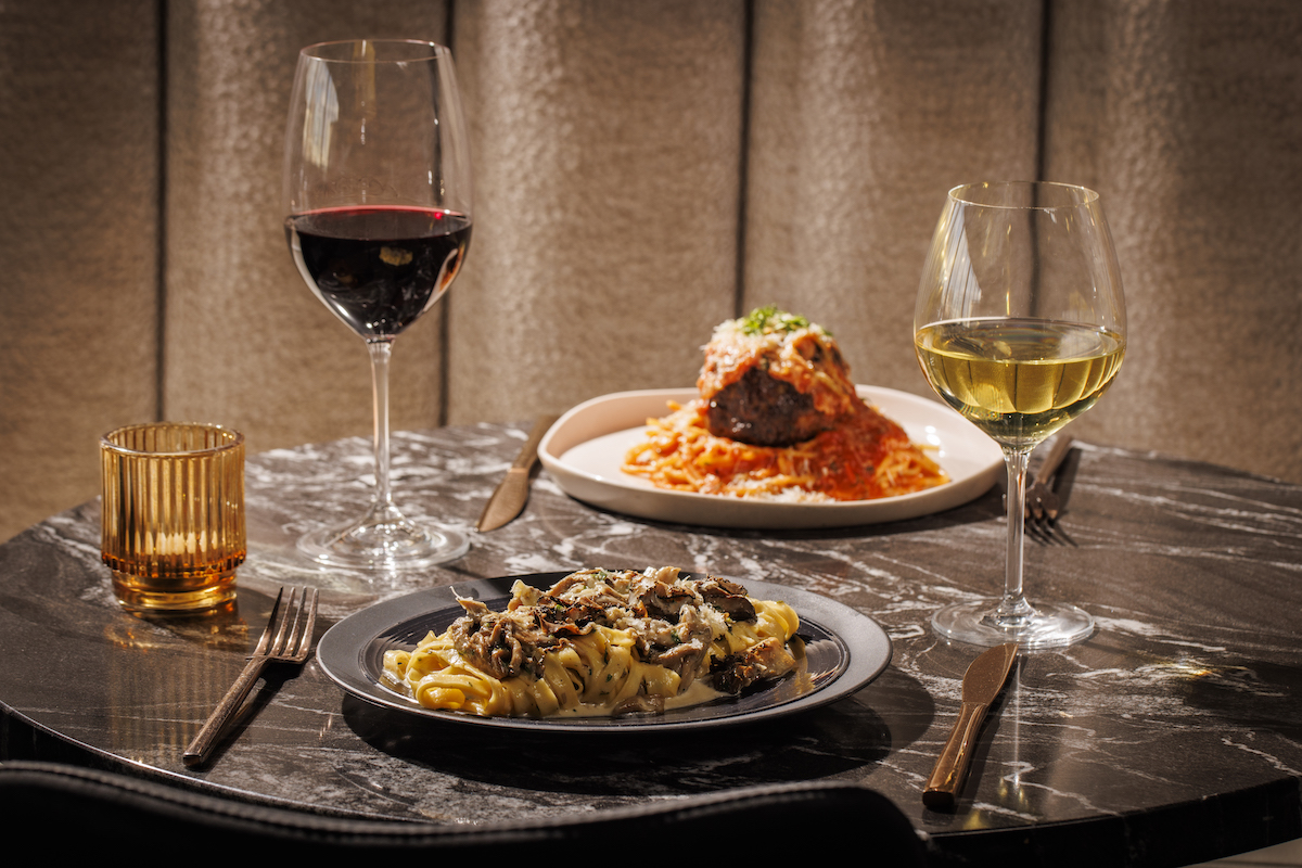 Wild mushroom and black truffle tagliatelle and spaghetti with a wagyu meatball at the Saint. | Photo by the Saint 