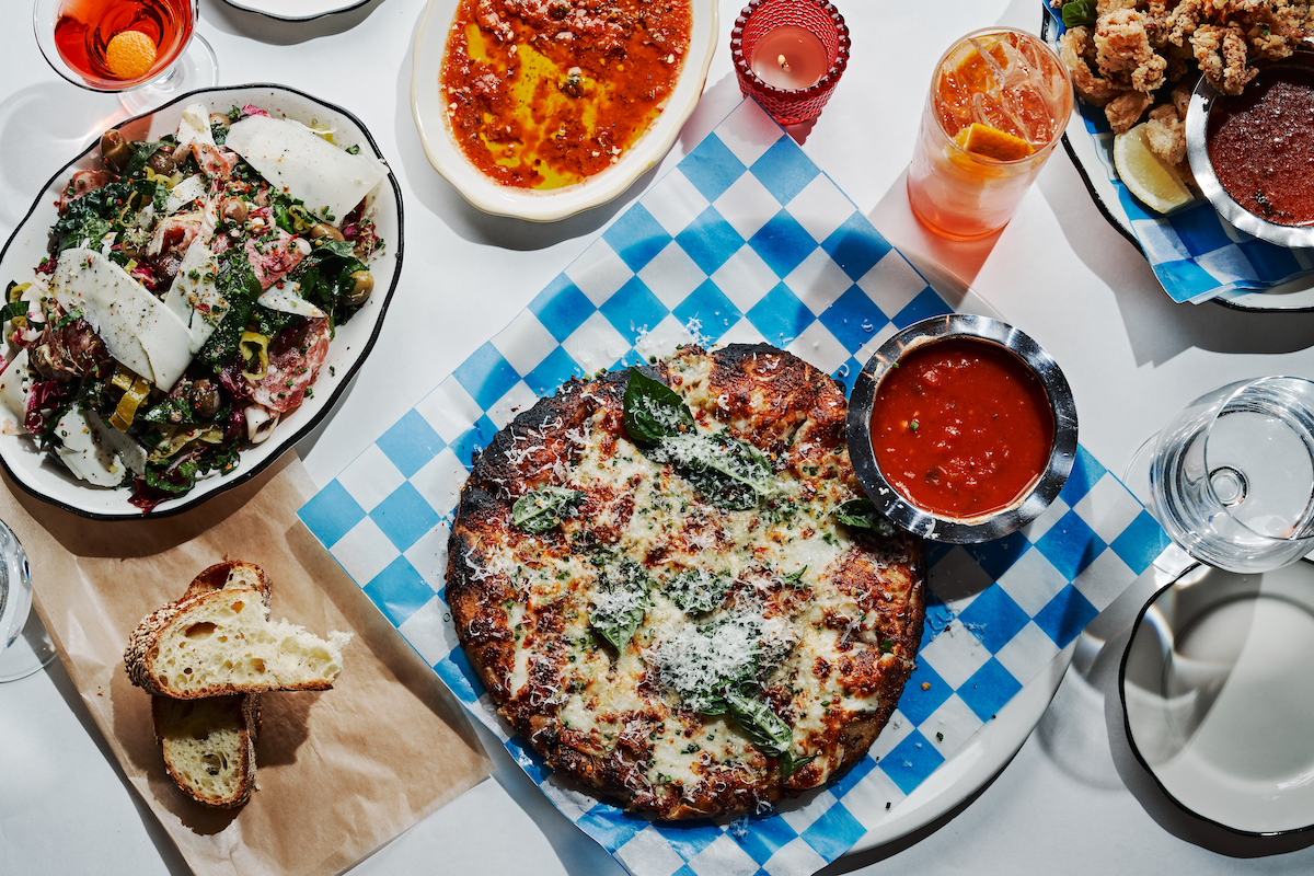 Pizza, salad, and cocktails at No. 246. | Photo by Andrew Thomas Lee