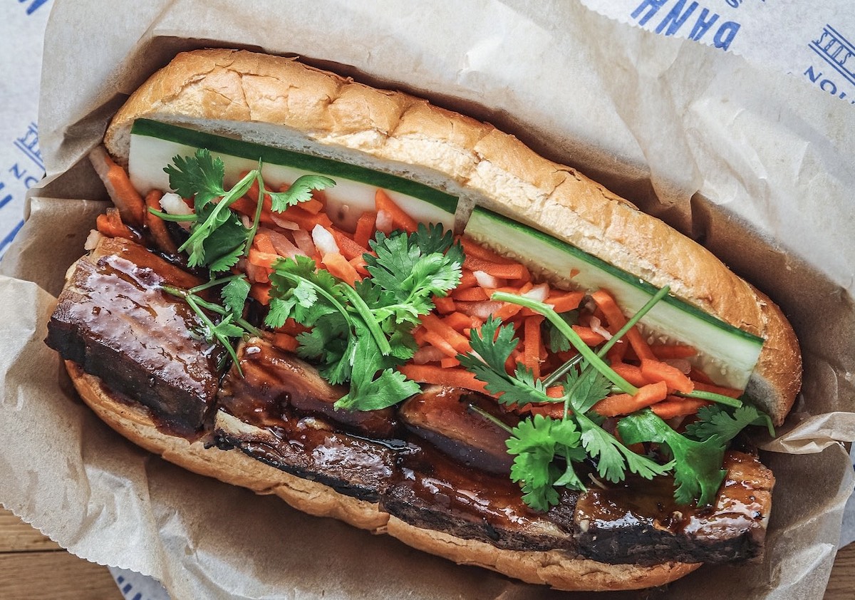 Five spice pork banh mi at Banh Mi Station. | Photo by Banh Mi Station