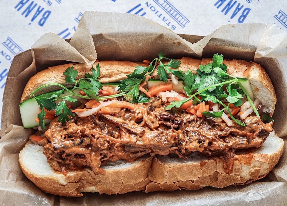 Shredded brisket banh mi smothered in Thai coconut curry at Banh Mi Station. | Photo by Banh Mi Station