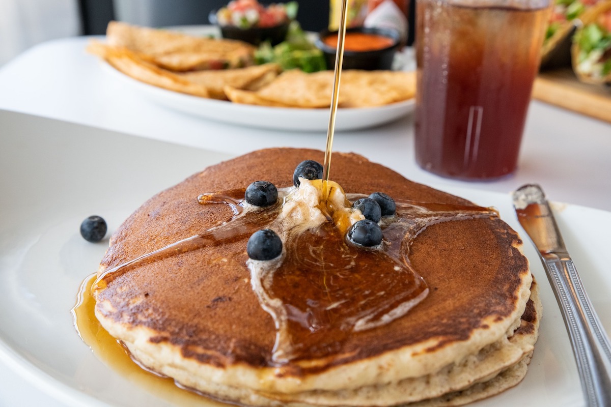 Blueberry pancakes, available all day at Lucky's. | Photo by Lucky's
