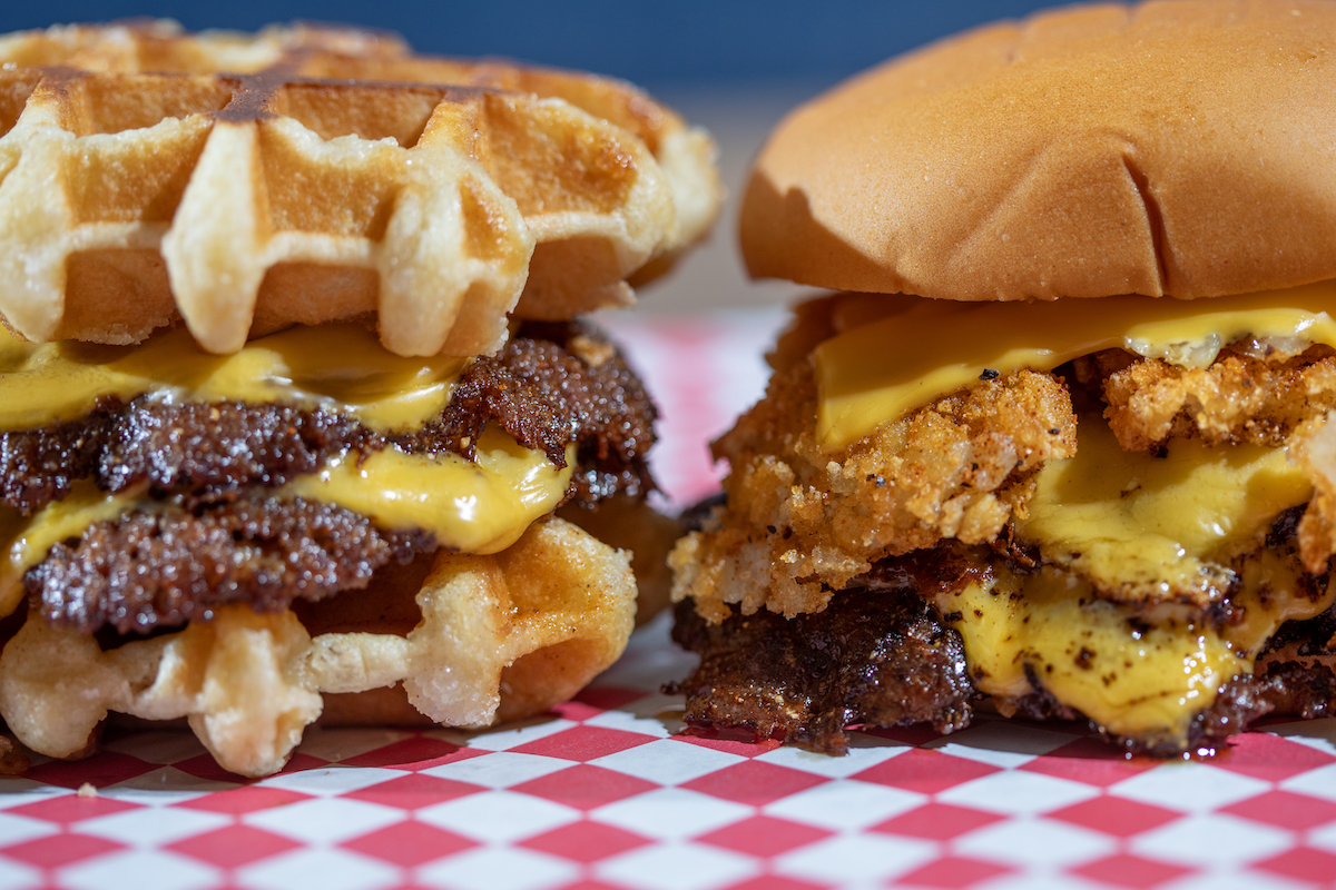 Burgers built on waffles or Martin's buns at NFA Burger. | Photo by Heidi Harris