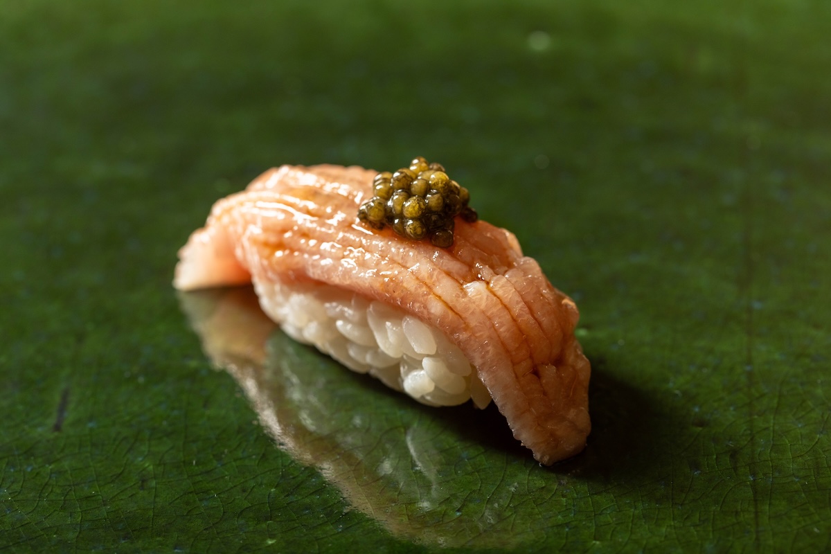 NYC_Sushi Ouji_ credit Alex Staniloff_Otoro w Caviar - DiningOut A perfect piece of nigiri from Sushi Ouji. | Photo by Alex Staniloff