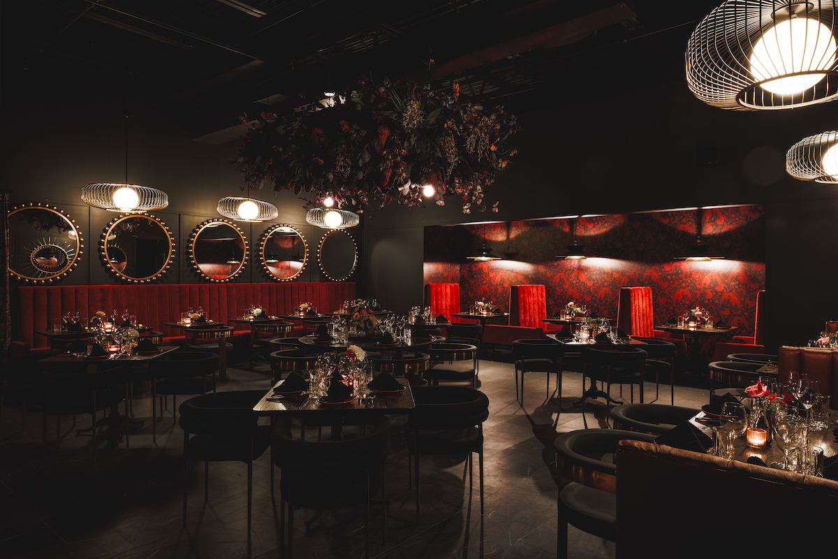 The dramatic downstairs dining room at Night Rooster. | Photo by Samantha Marie Photography