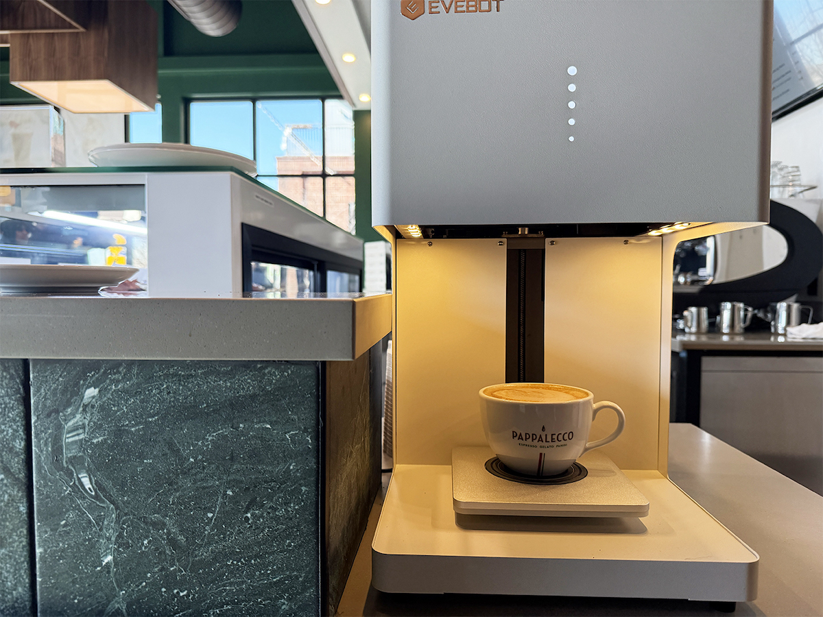 The EVEBOT coffee printer at Pappalecco. | Photo by Desiree Gutierrez
