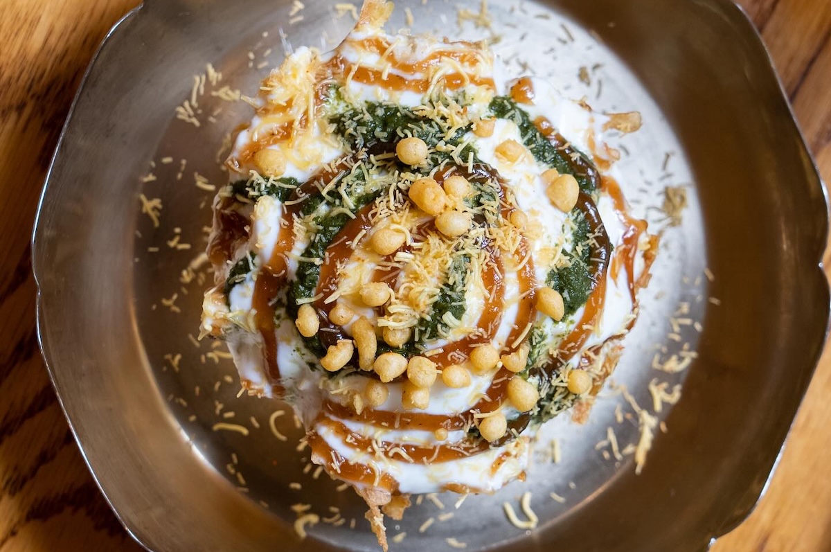 The Basket Chaat, a crispy potato basket filled with sweet potato, papdi, and chickpeas. | Photo courtesy of Jazba